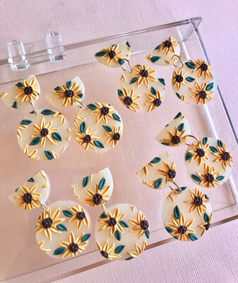 Sunflower Earrings, Polymer Clay Earrings, Summer Earrings, floral earrings, Flower Statement Earrings, Modern Earrings, Sunflower Jewelry - image3